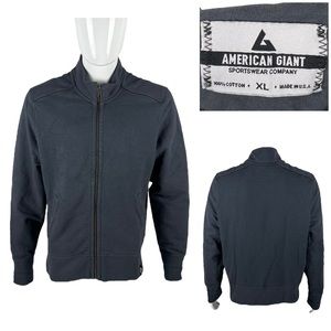 American Giant Mens XL Jacket  Full Zip Heavyweight Cotton Gray Blue Made in USA